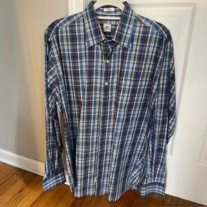 Men's Peter Millar Plaid Check Button Down Shirt LARGE Multicolor Dress Casual